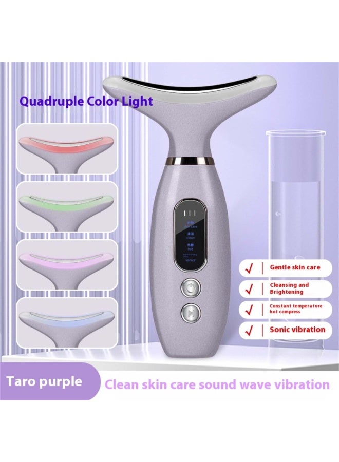 جهاز العلاج بالضوء الأحمر للوجه والرقبة – مدلك وجه ورقبة LED متعدد الوظائف 4×1 بأربع ألوان علاج ضوئي، جهاز نحت وشد البشرة مع الاهتزاز والتسخين، لتحسين مرونة الجلد وشد الوجه والرقبة، تصميم مريح على شكل ذيل الدولفين، قابل للشحن للاستخدام المنزلي اليومي - Image 4